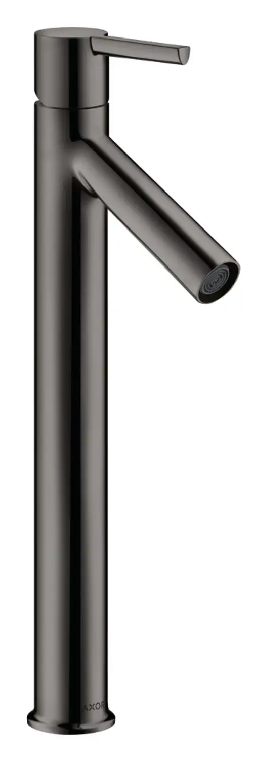 Schwarzer Einhebel-Waschtischmischer mit Hebelgriff von AXOR, geeignet für Aufsatzwaschtische, präsentiert sich mit einem klaren, minimalistischen Design.